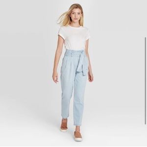 A New Day Tie Waist Paperbag Jeans Light Wash 14